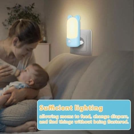 Sett med 2 plug-in nattlys, nattlys for barn med 2 moduser, LED nattlys for amming og soveromsdekorasjon