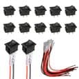 Mini vippebryter T85 KCD1-101 2-pinners SPST vippebryter med ledninger svart (10 stk)