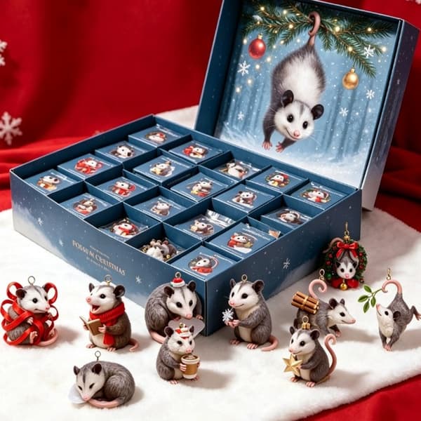 Kalender med akrylpynt i akryl « Julens Opossum » – 24 smukke julepynt