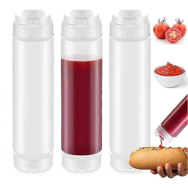 6 st 473 ml (16 oz) Inverterade Plast Squeeze-flaskor, Återfyllningsbar Tipp Stor Ventil Dispenser Krydda Squeez