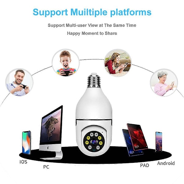 Ny Stil Glödlampskamera WiFi Inomhus Videoövervakning Hemsäkerhet Babyvakt Fullfärg Mörkerseende AI Auto Människospårning