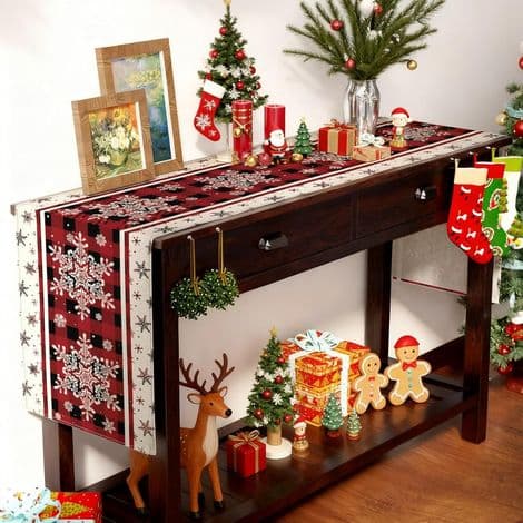 Julebordløber 40 × 140 CM, Bordløber med Snefnugmønster, Perfekt til Julefester og Julepynt
