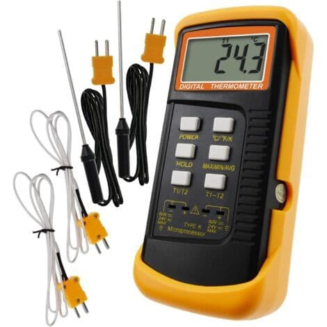 Termoelementtermometer, Typ K digital termometer, VVS-termometer, Dubbel termometer med 4 termoelement, MAX/MIN/AVG temperaturmätning, -