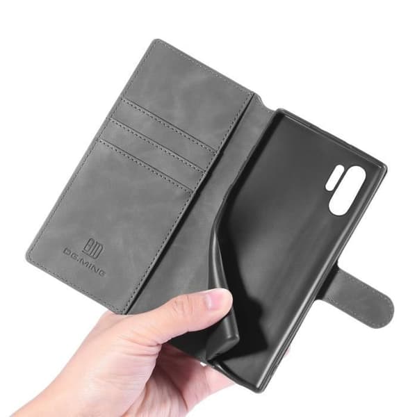Samsung Note 10 Plus Fodral, Skyddande Plånboksfodral i Läder med Stativ och TPU Bumper för Samsung Galaxy Note 10 Plus - Grå
