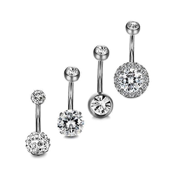 4 st/set Kvinnor Rhinestone Rund Kula Hantel Navelring Navelpiercing