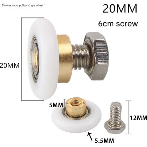 Sett med 4 erstatningshjul til dusjdør, 20 mm diameter (20 mm - 4 stk)
