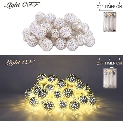 Hule marokkanske LED-balllyslenker, 3M 20 varmhvite LED-lys, jernballlys til jul, romdekorasjon