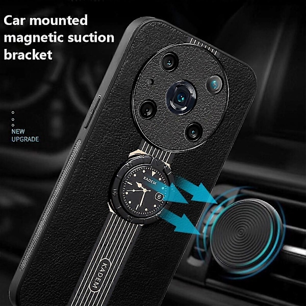 KADEM Fodral till Honor Magic4 Pro 5G Mobiltelefon Läder+Akryl+TPU Ring Ställ Skydd