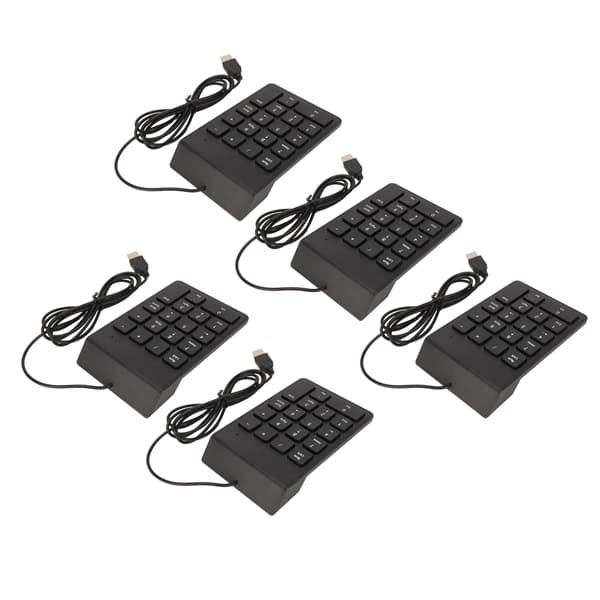 USB 18-tangenters ergonomisk numerisk knappsats, tyst trådbunden mini numerisk knappsats, Plug & Play för PC Laptop Desktop, 5-pack