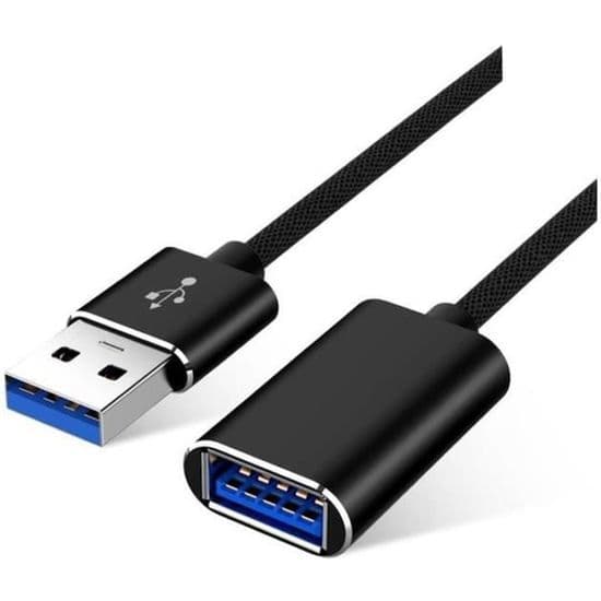 2M USB 3.0 förlängningskabel kompatibel med USB-minnen, spelkontroller, externa hårddiskar, tangentbord, möss, skrivare, datorer - Svart