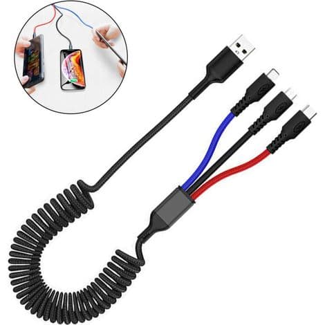 3-i-1 Hurtigladekabel USB-C Micro-USB Flettet Nylon Optimal Holdbarhet - ULISEM
