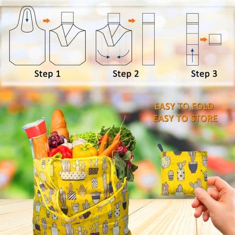 Sammenleggbare og gjenbrukbare handlenett, sett med 4 – lette, kompakte og perfekte for sommermønstre.