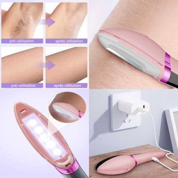 Epilator med 2 skærehoveder, 3 vibrationsniveauer, LED-lys, kompakt og bærbar, USB-C opladning, vaskbart blad