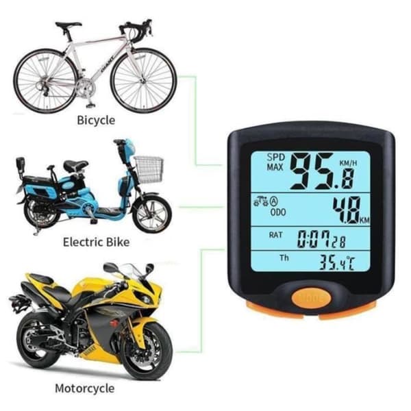 Cykelcomputer - Vandtæt - LCD-skærm - Flere funktioner - Sort