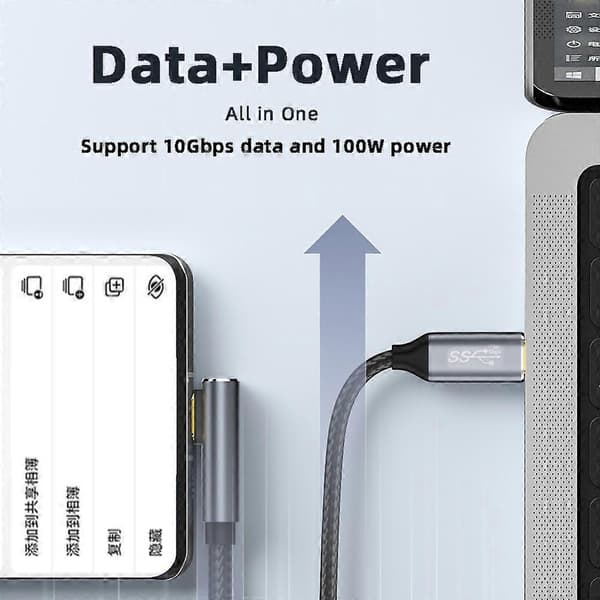 Type A UC-064-LP-2.0M 90 Graders Lavprofil Vinklet USB3.1 Type-C Han til Han 10Gbps Datakabel