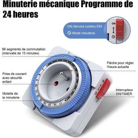 Mekanisk Timerstik, 24-timers Programmerbart Timerstik, 15-minutters Interval Timerstik, Daglig Cyklus Timer, 3680W Mekanisk Timerstik