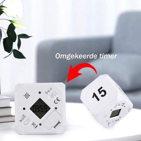 Rubik's terningtimer - 5-15-25-45 minutter - Ideel til lektier, madlavning og tidsminder - Batterier medfølger ikke - Wit