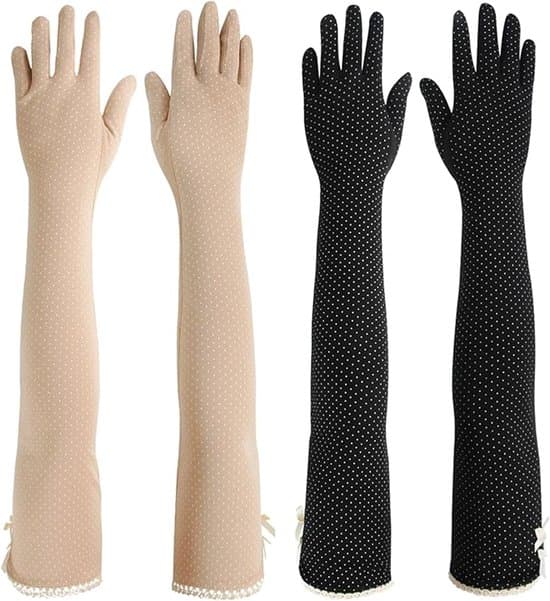 Sæt med 2 lange, åndbare, UV-beskyttende armhandsker. Velegnet til kvinder.