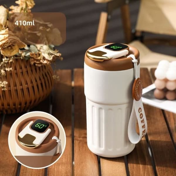 Blå - Smart kaffetermosmugg med intelligent temperaturdisplay, rostfri tumlare