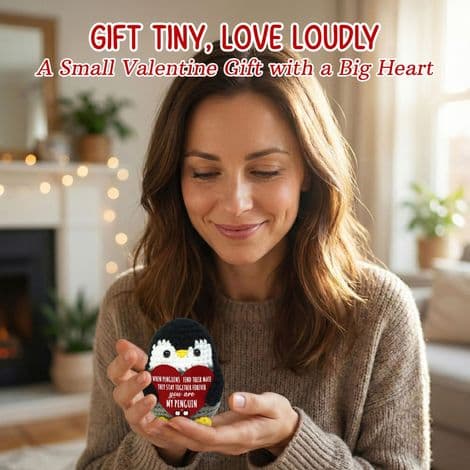 Valentinsdagsgave til ham/henne - Heklet Positiv Pingvin - Bursdagsgave
