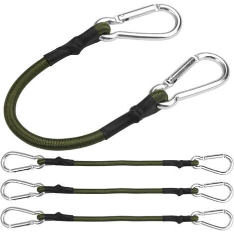 Sett med 4 elastiske strikker med karabinkrok, 30 cm elastisk snor med karabinkrok