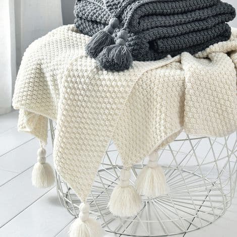 Strikket uldtæppe, åndbart fritidstæppe - beige - 70 x 100 cm