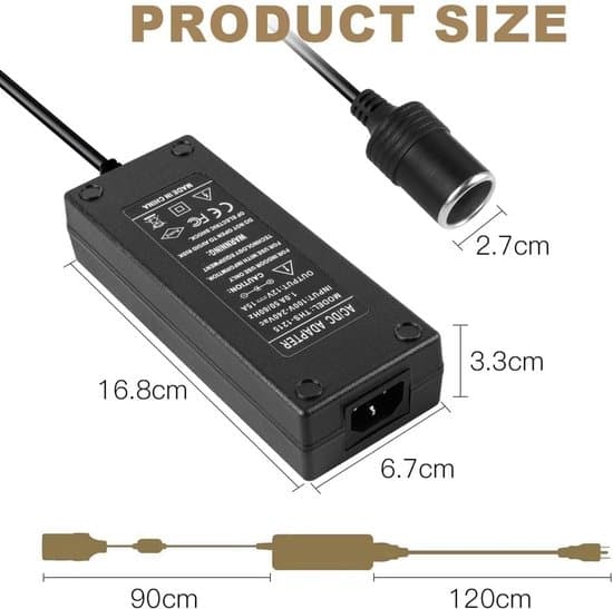 AC til DC-adapter/omformer, 5 ampere, 60 watt, 220V til 12V, strømtransformator, for sigarettenner/kjøleskap.