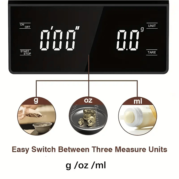kg/0,1 g kaffevægt med timer USB-opladning Sort