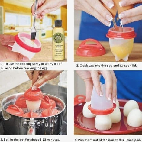 8-delt silikon eggpoacher-sett, silikon eggkoker, non-stick, rask poacher