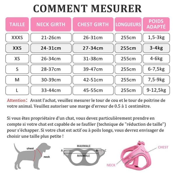 Kattsele - XXS - Rosa - Lättvikt - Rymningssäker