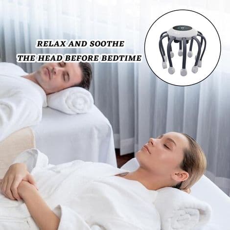 Fuldautomatisk hovedmassager, afslapper hovedet, fremmer lymfedrænage, Bluetooth-forbindelse, deluxe model/vibrationstimer, rødt lys, Bluetoo