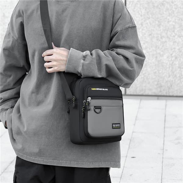 Herr axelväska, vattenavvisande Oxford tyg messenger väska grå