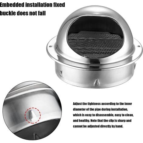 Rund 120 mm ventilationsrist i rustfrit stål, vejrbestandig, til emhætte, vægdæksel, luftudsugning