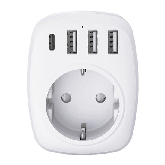 EU/UK Rejseadapter - 4 USB-porte - Hvid - Voltman