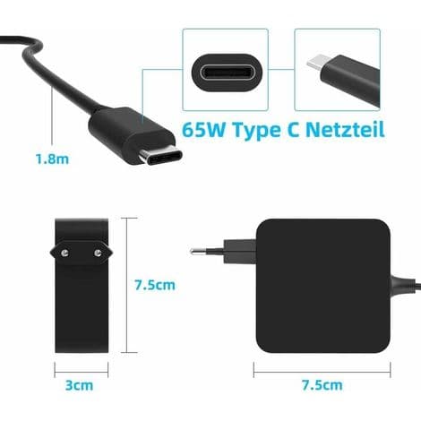 65W USB-C-lader for Lenovo, ASUS, HP, Huawei, Xiaomi, Dell og andre bærbare datamaskiner