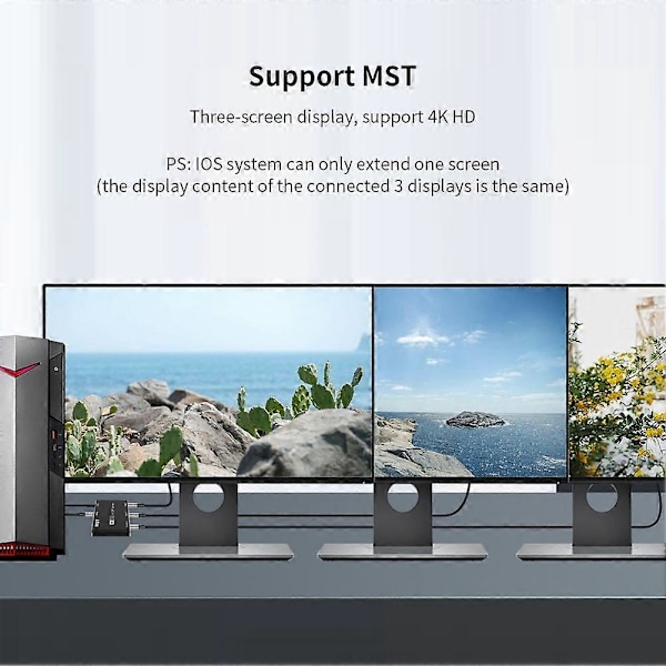Displayport 8K 1X3 DP Splitter 8K60Hz 4K120Hz MST Hub Multi Monitor Splitter med Utökat Läge