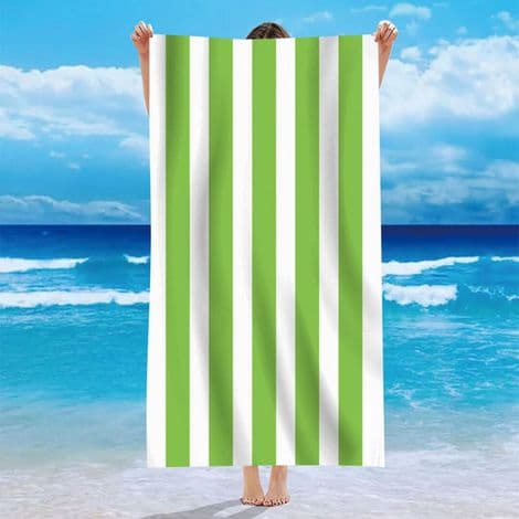 Sæt med 2 store stribede badehåndklæder, poolhåndklæder, badehåndklæder (grøn, 75 x 150 cm) - Bløde, hurtigtørrende og lette