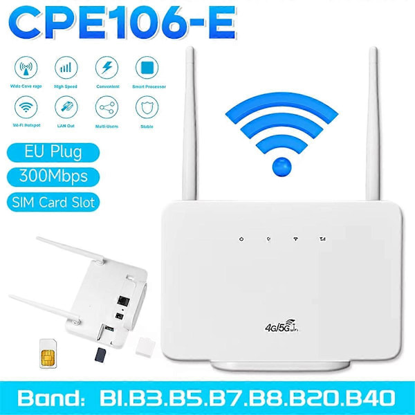 4G LTE CPE Router Modem 300Mbps Trådlös Hotspot Extern Antenn med SIM-kortplats för Hemresa