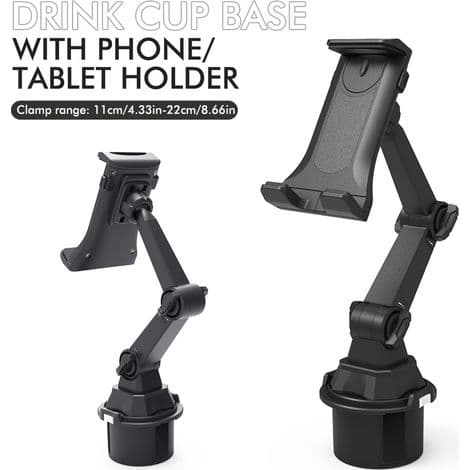 Bilkopholder, universal kopholder til mobiltelefoner og tablets, lang led bilmontering, sort.