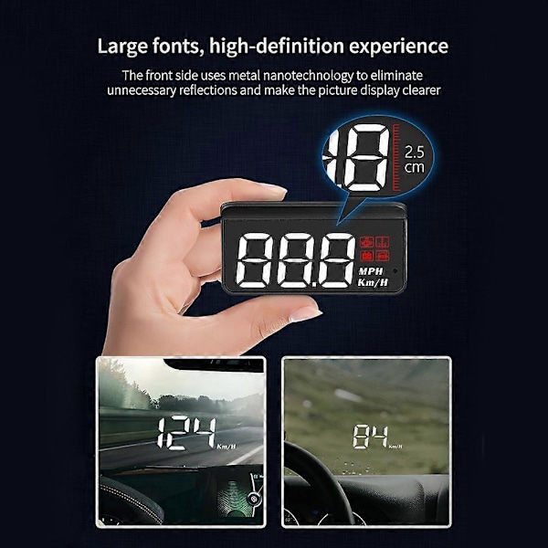 Multifunktionell OBD2 Bil HUD Head-Up Display Vindruta Bilhastighetsprojektor Digital Hastighetsmätare Temperaturvisning
