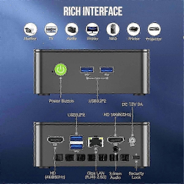 Kompakt Stationär Dator G3 Mini PC med N150 WiFi 8GB DDR4 RAM 512GB SSD Bluetooth 5.2 och US Strömkontakt Idealisk för Kontor och Gaming