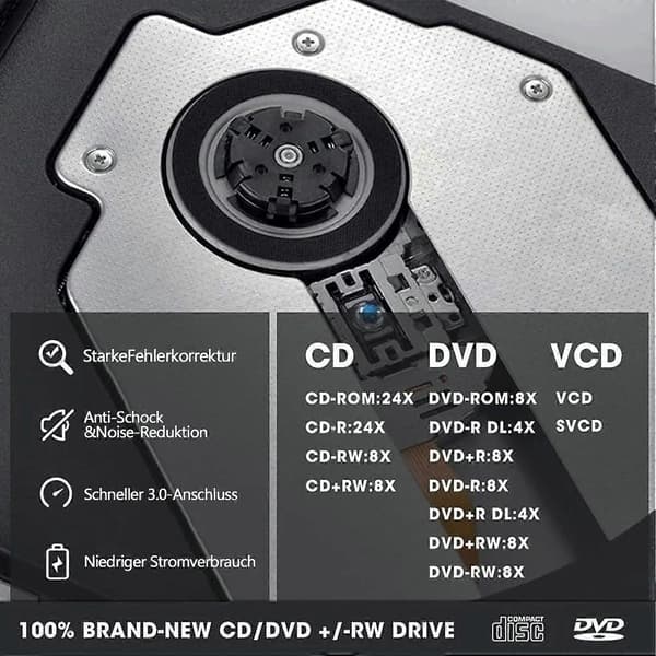 Extern CD DVD-enhet USB 3.0 Typ-C DVD-brännare (USB 3.0, USB Typ-C, DVD 8x/CD 24x, extern, för Windows XP, Mac OS, Mac)