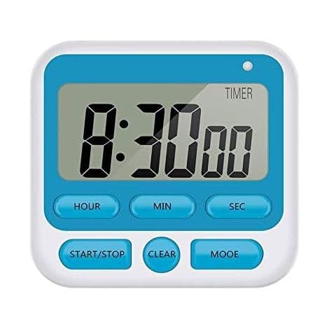 Stor LCD digital kjøkkentimer med nedtellingstimer, alarm og læringsfunksjon, 24-timers format, magnetisk, blå