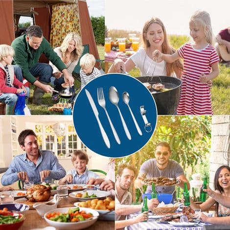 Campingbestik i rustfrit stål til 2 personer, bærbart til rejser, picnics, skole og catering.