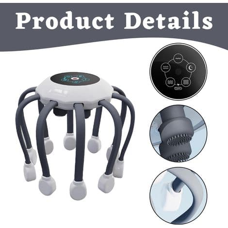 Fuldautomatisk hovedmassager, afslapper hovedet, fremmer lymfedrænage, Bluetooth-forbindelse, deluxe model/vibrationstimer, rødt lys, Bluetoo