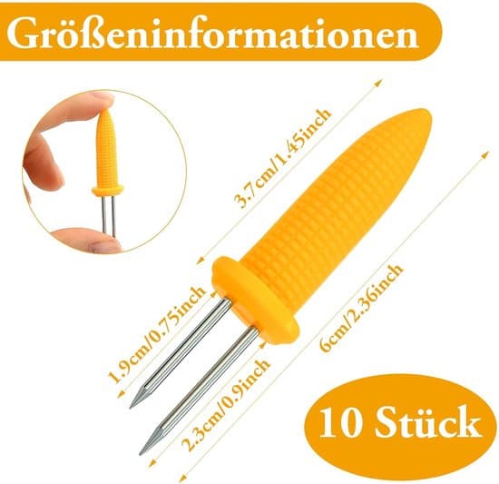 10-delt grill-/gaffelsett i rustfritt stål for mais – dobbelthodet