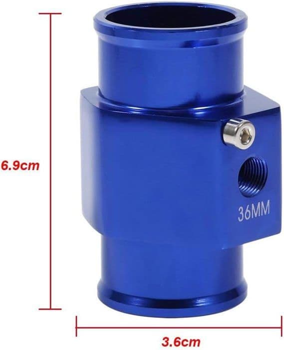 36 mm slangekobling, blå vandtemperatursensor, trykmåler, radiatorslangeadapter