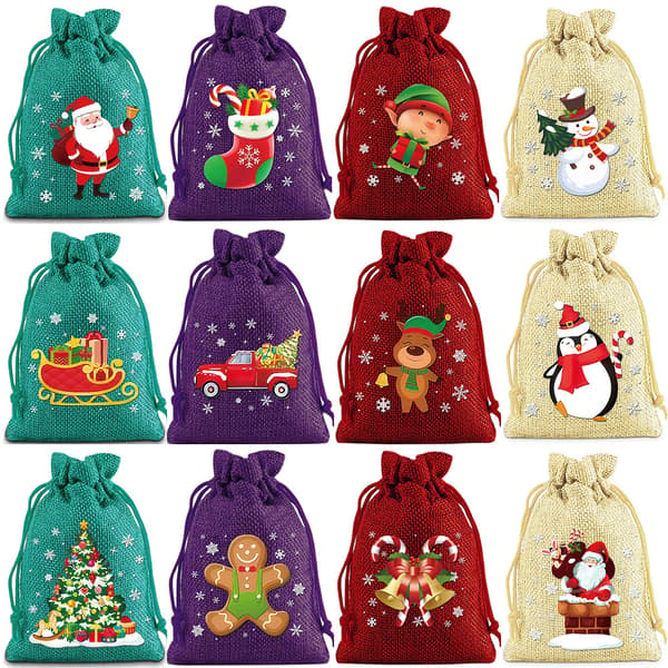 Julkalender-presentpåse-set med dragsko, juldukpåse - Stil 7