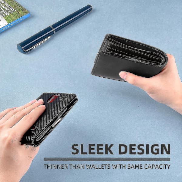 Herre Slim Wallet Stor Kapacitet Med 12 Slots Rfid-blokering Simpel Kulfiber Sort