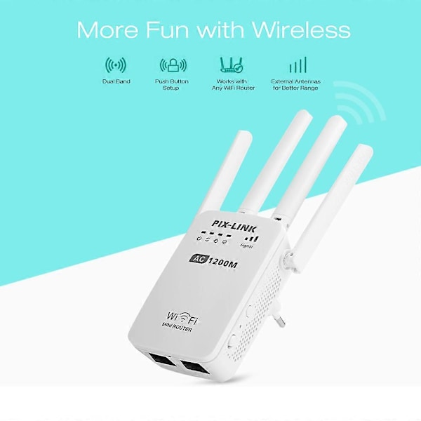 AC1200 Trådlös Mini Router AP Wifi Repeater Lång Räckvidd Extender Booster Dual Band 2.4G/5GHz Engelsk Firmware EU US AU Väggkontakt